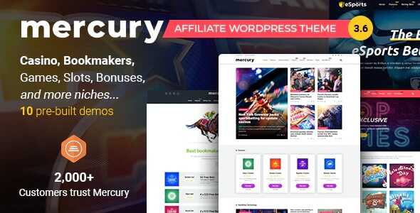Mercury Theme for Affiliate, Casino, Gambling, and Other Niches, Reviews and News WordPress Websites GPL v3.9.12