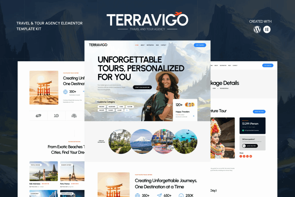 TerraviGoCover.png TerraviGo – Modern Travel & Tour Agency Elementor Template kit