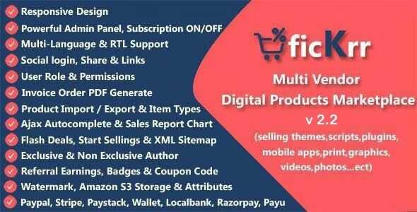 ficKrr Multi Vendor Digital Products Marketplace with Subscription Options | GPL PHP Script