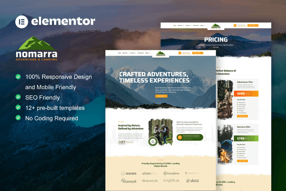 nomarracover-1.png Nomarra – Outdoor Adventure & Camping Elementor Pro Template Kit