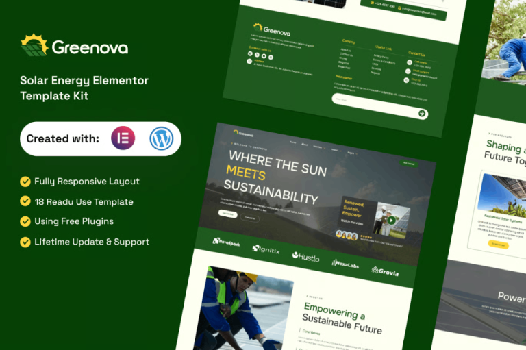 Greenova – Solar & Green Renewable Energy Elementor Template Kit