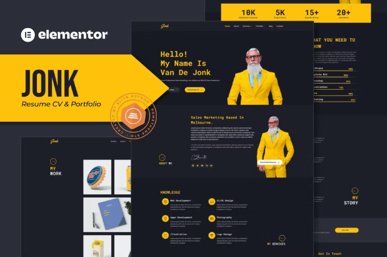 Jonk – Resume CV and Portfolio Elementor Template Kit
