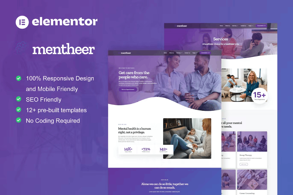 Menthee-cover-1.png Mentheer and Mental Health Therapy Elementor Pro Template Kit