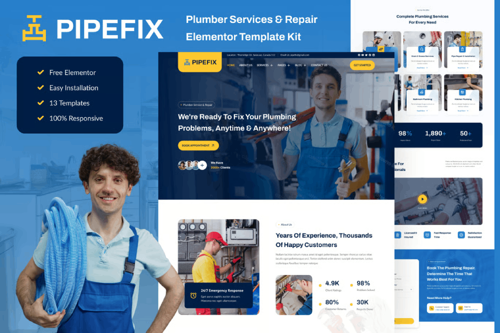 Pipefix-Cover-1.png Pipefix – Plumber & Repair Services Elementor Template Kit