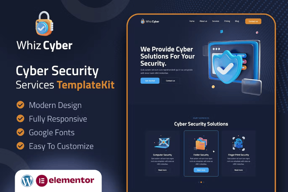 WhizCyber-cover.png WhizCyber and Cyber Security Elementor Template Kit