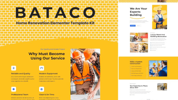 Bataco – Home Renovation and Construction Elementor Template Kit