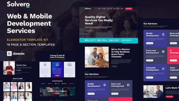 Solvero and Web and Mobile Development Service Elementor Template Kit