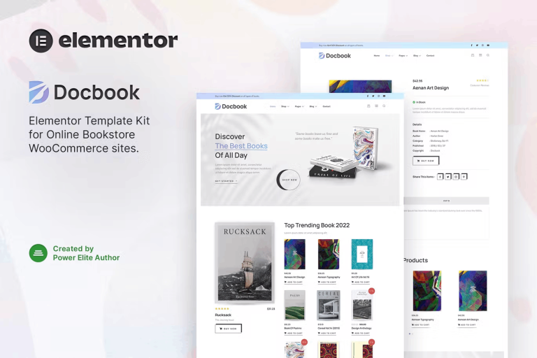 Docbook and Online Bookstore WooCommerce Elementor Template Kit