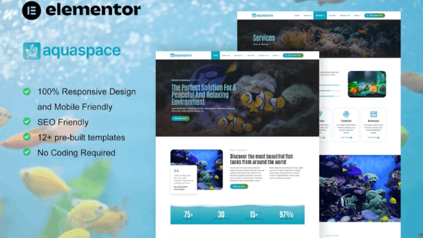 Aquaspace – Fish Aquarium and Aquascape Service Elementor Template Kit