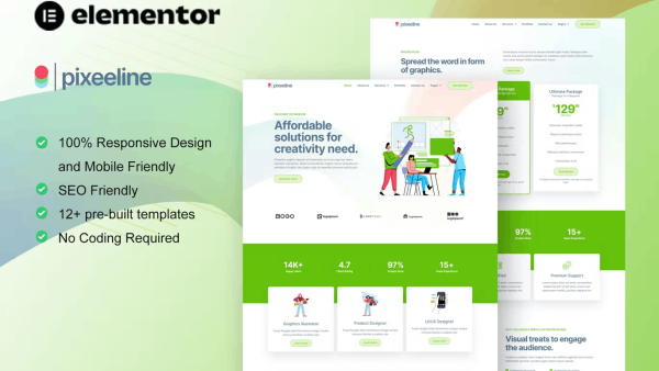 Pixeeline – Graphics Illustration Freelance and Creative Agency Kit
