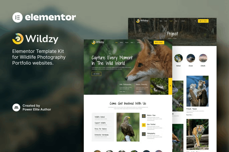 Wildzy and Wildlife Photography Elementor Template Kit