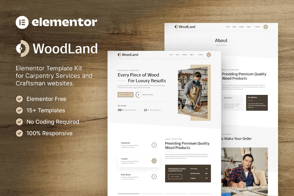 woodlandcover.png WoodLand – Carpenter and Craftsman Elementor Template Kit